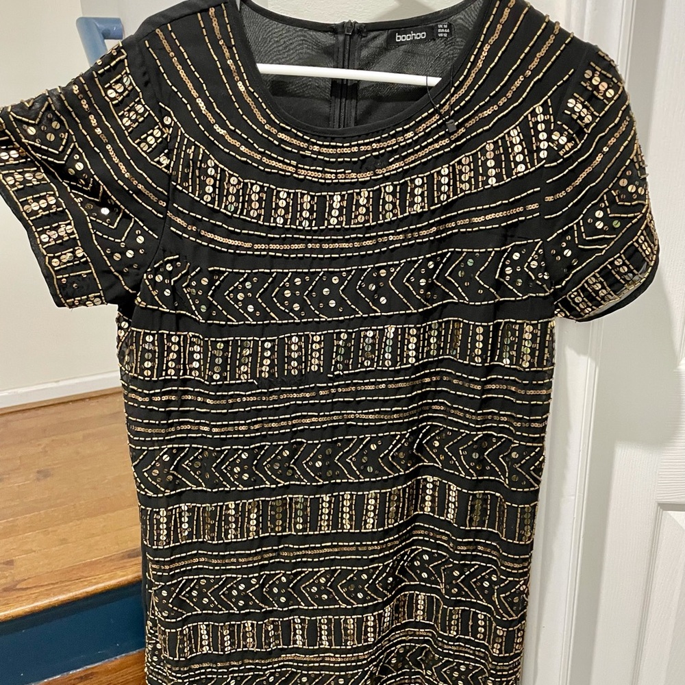 Gold Sequined Black Dress